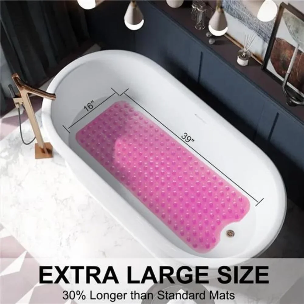 Extra Long Non Slip Bathtub Shower Mat Machine Washable BPA Free 39x16 Pink